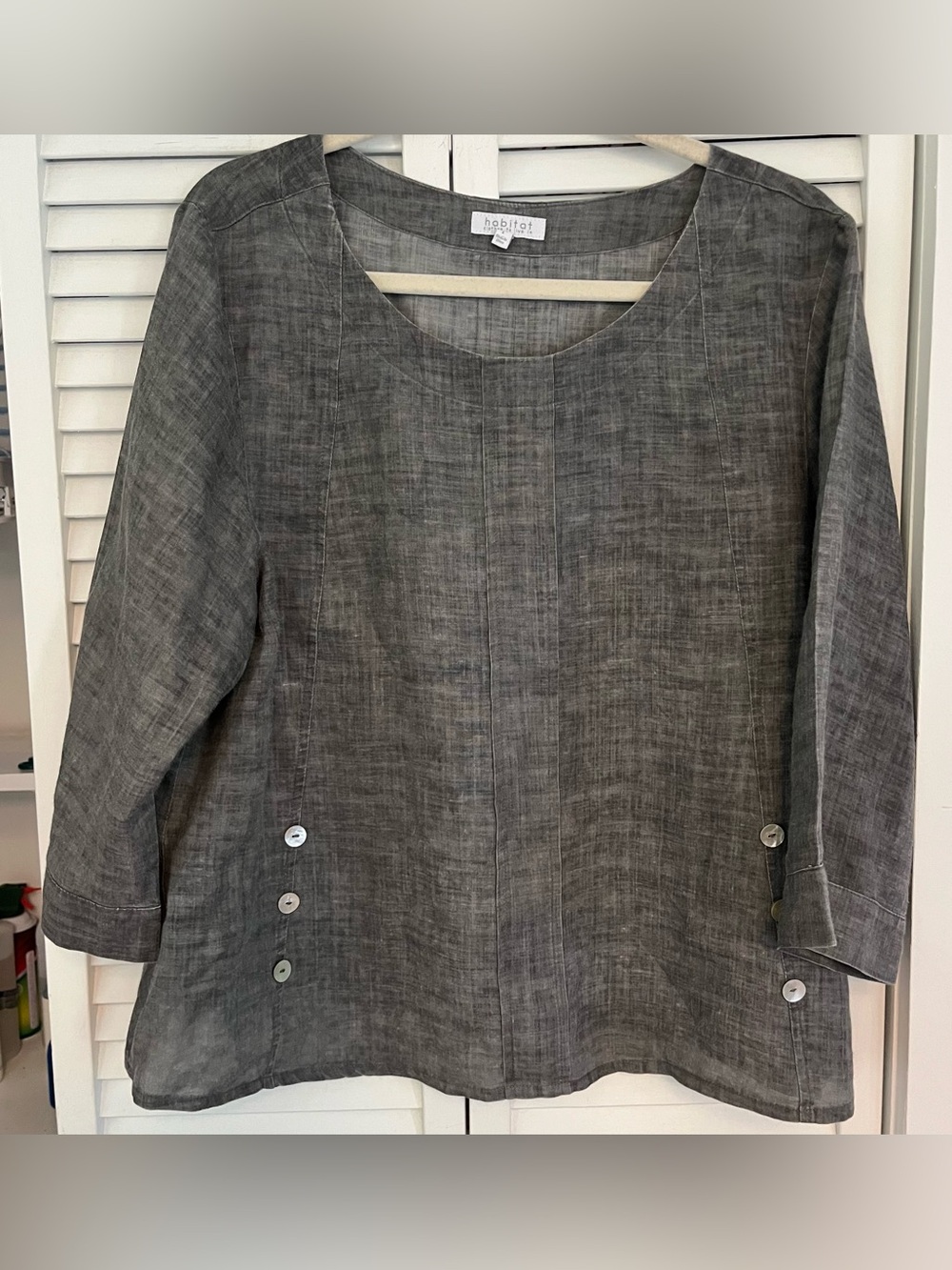 Habitat Linen Gray Pullover 3/4 Sleeve Top Sz Large